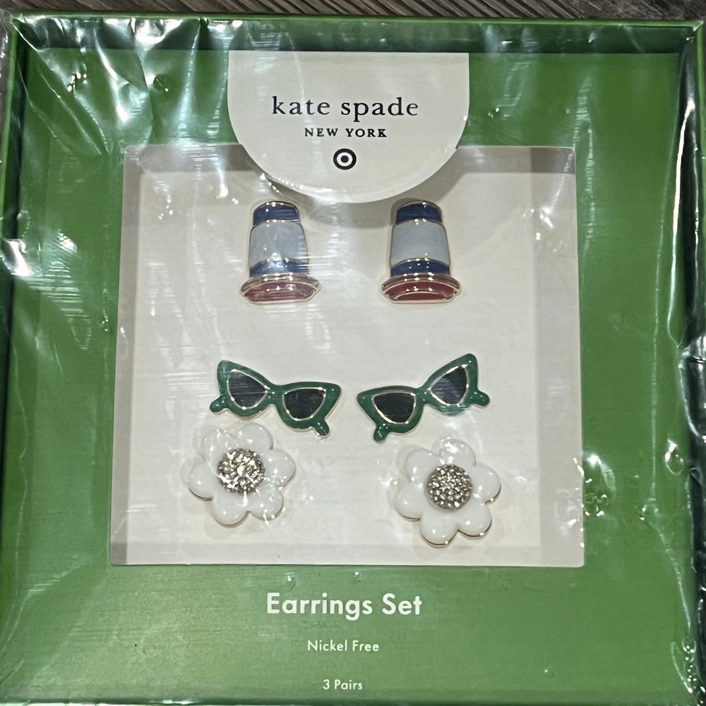 KATE SPADE x TARGET Stud Earrings Set  - Flower, Coffee Cup & Sunglasses‎